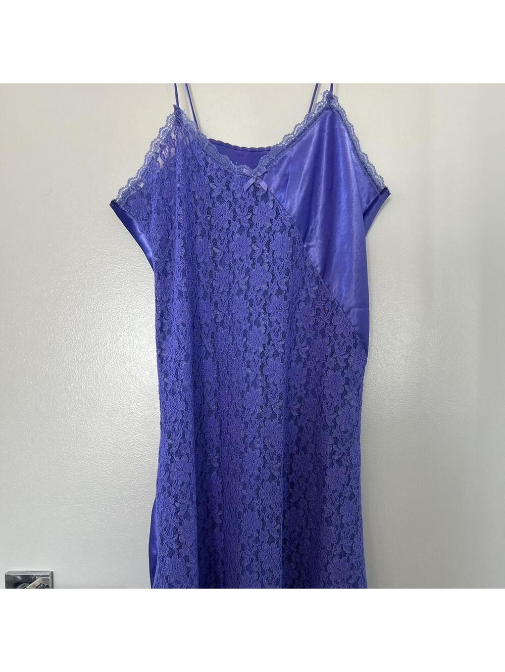 Purple lace slip dress with bow detail